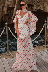 Polka Dot V-Neck Sheer Maxi Dress