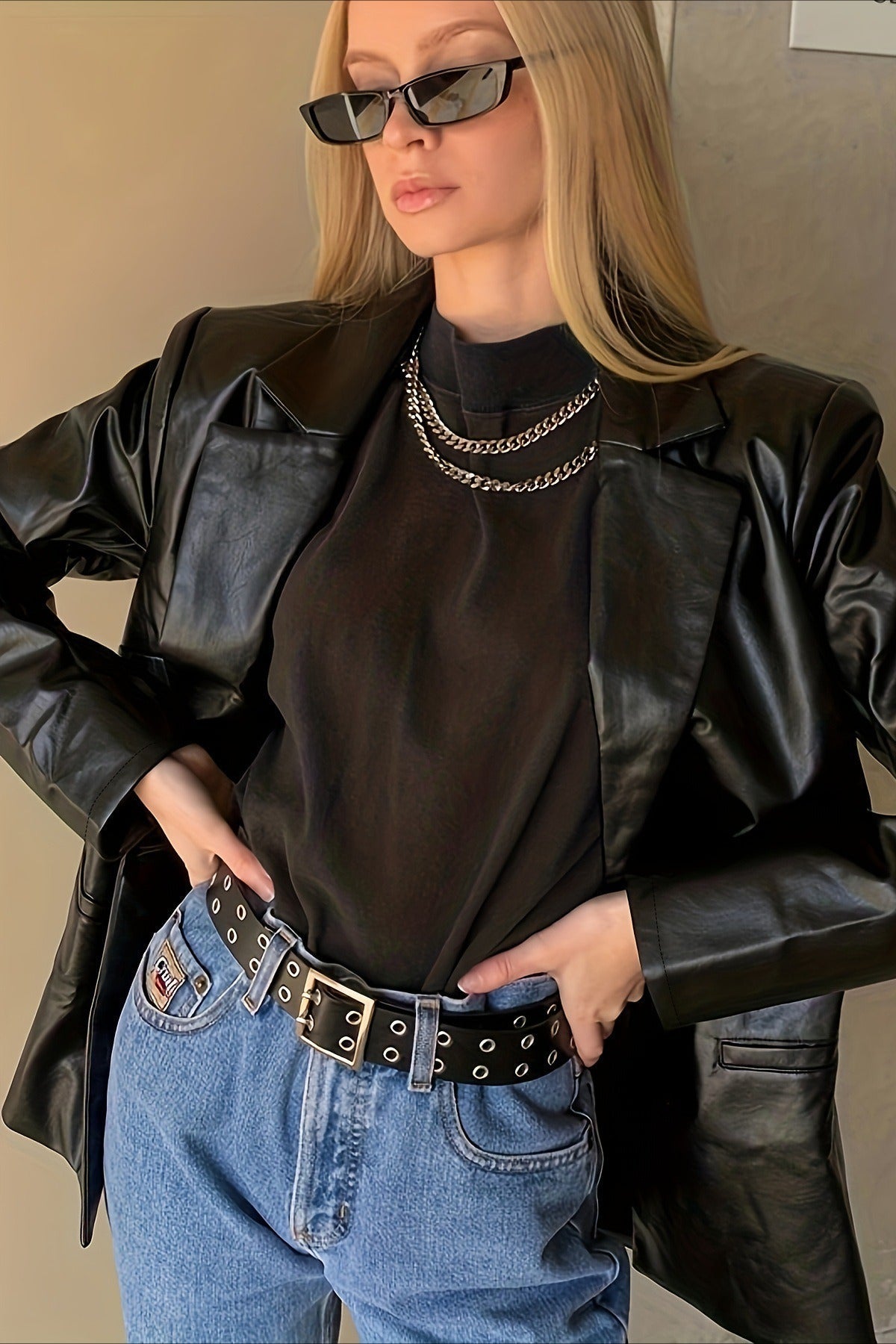 Elegant Loose PU Blazer Coat Black / S coats