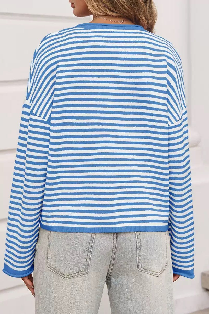 Striped Color Block Cardigan S / Blue