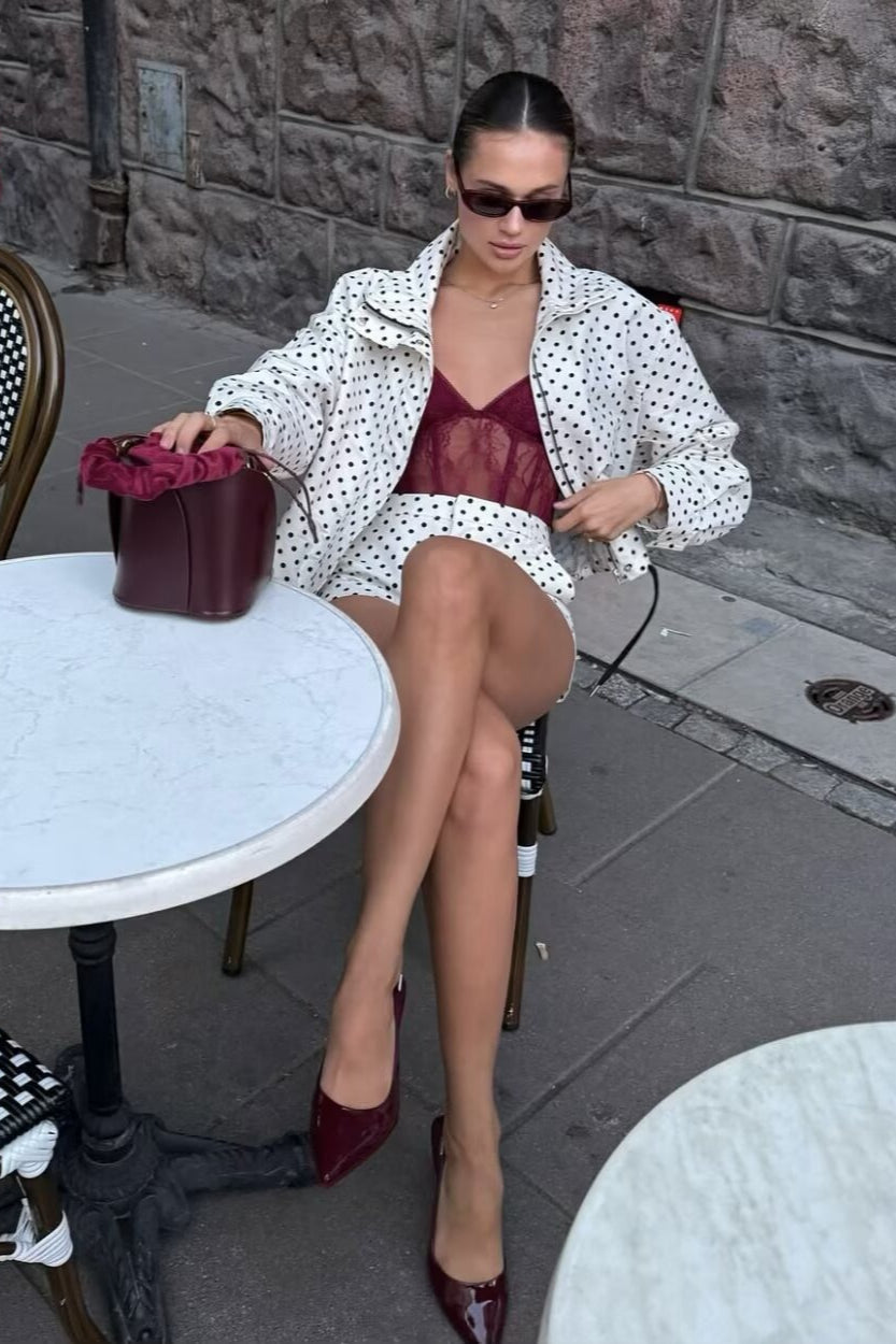 Polka Dot Drawstring Top Two Pieces Set