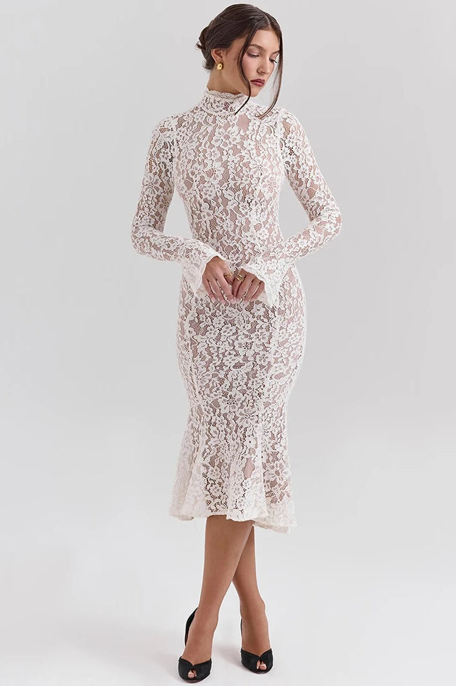 Lace Long Sleeve Midi Dress