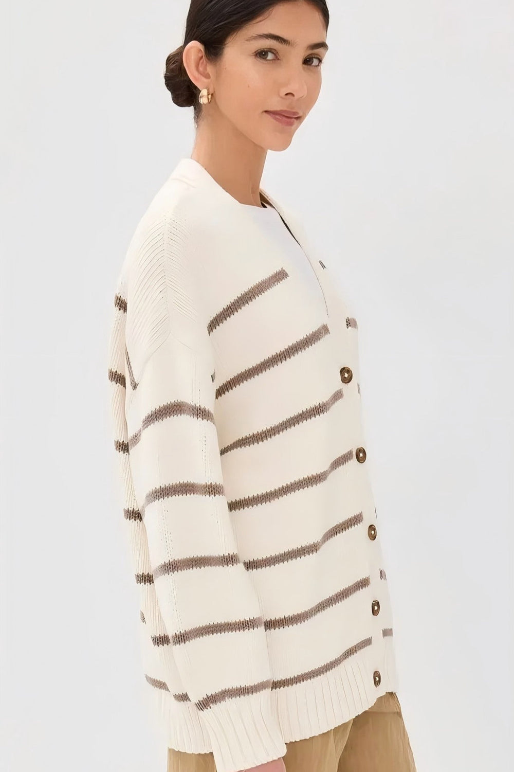 V Neck Striped Cotton Sweater