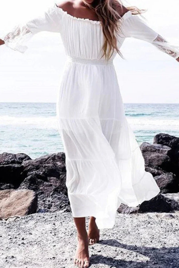 Flare Sleeve Off Shoulder Boho Dress