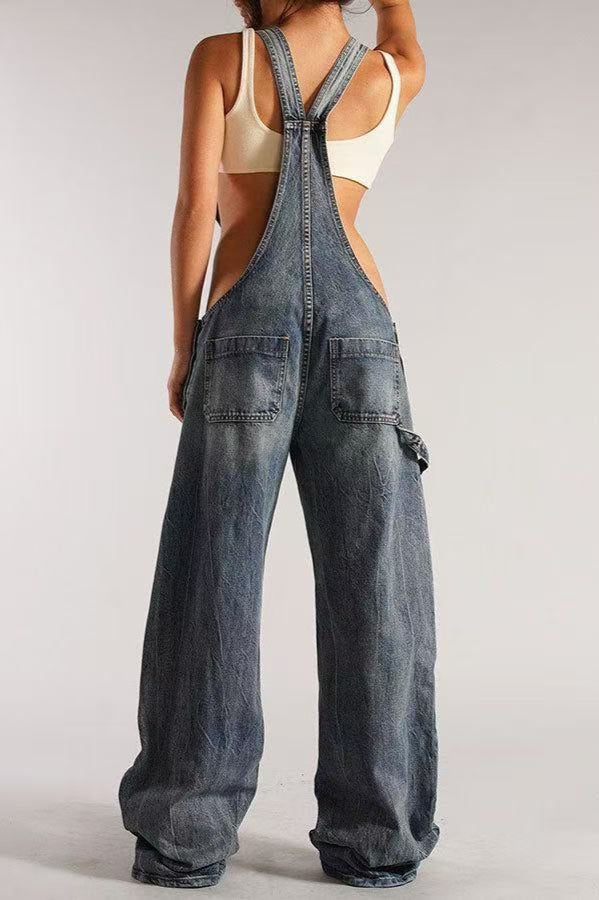 Low Rise Wide Leg Overall Jeans