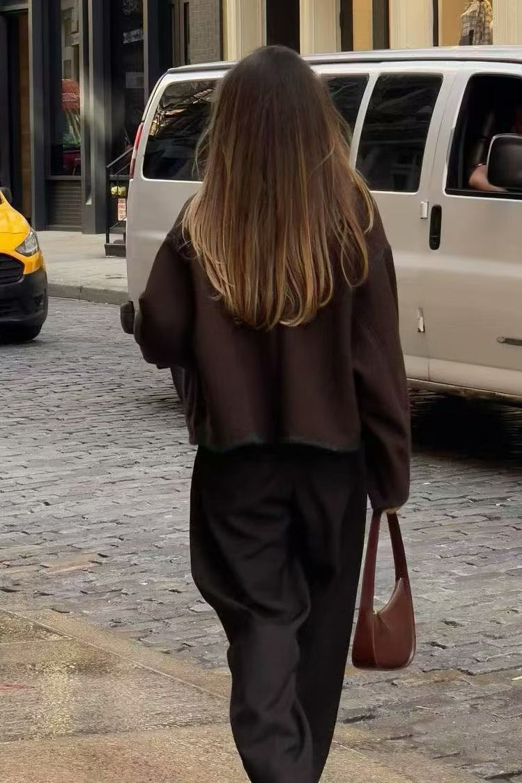 Wool Blend Colorblock Casual Coat coats