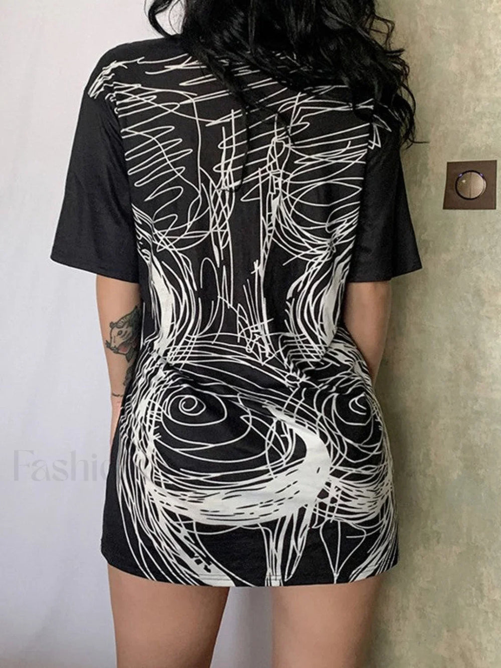 Abstract Line Print Tee Mini Dress Mini Dresses