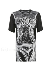 Abstract Line Print Tee Mini Dress Mini Dresses