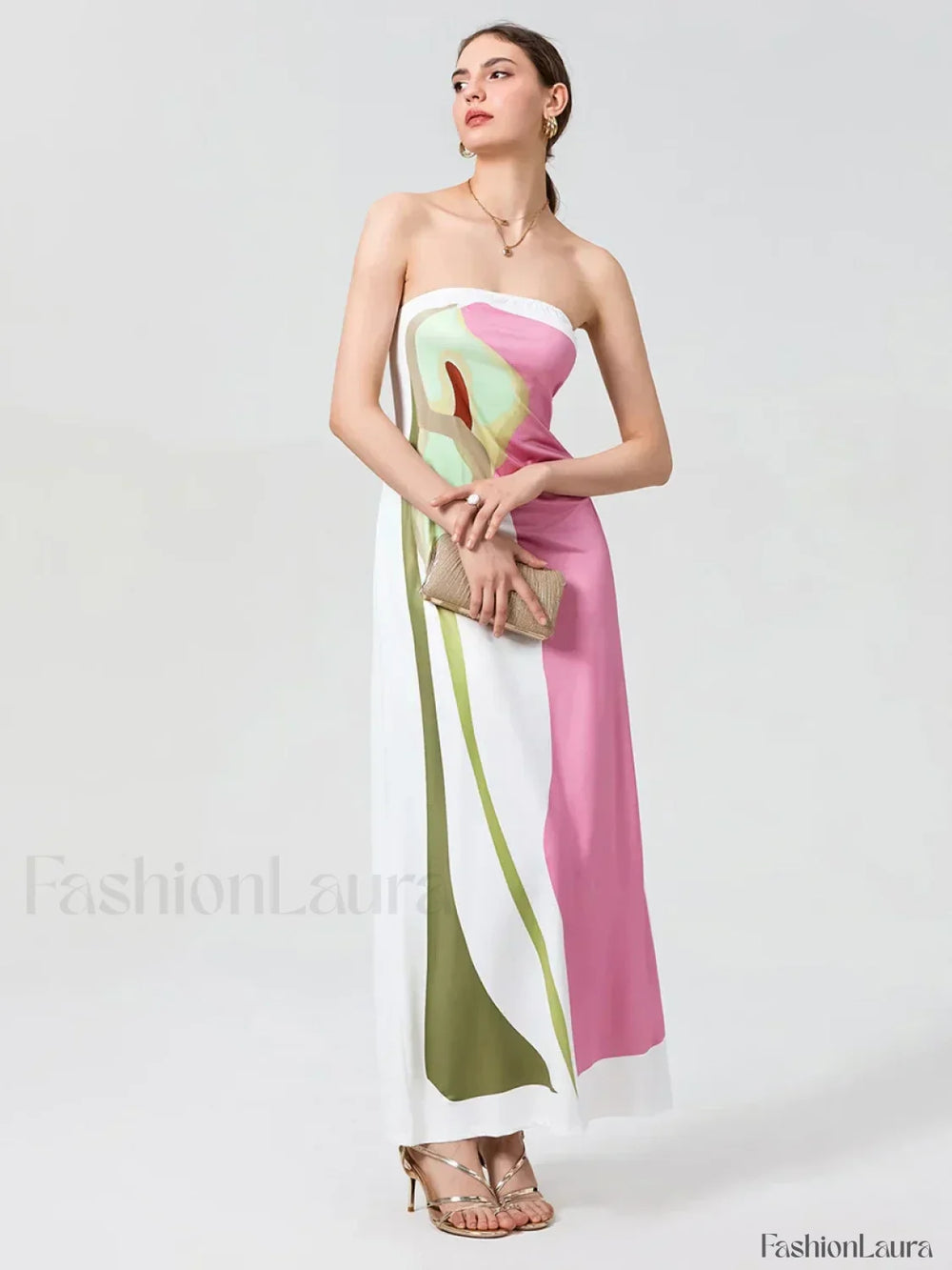 Abstract Strapless Loose Maxi Dress