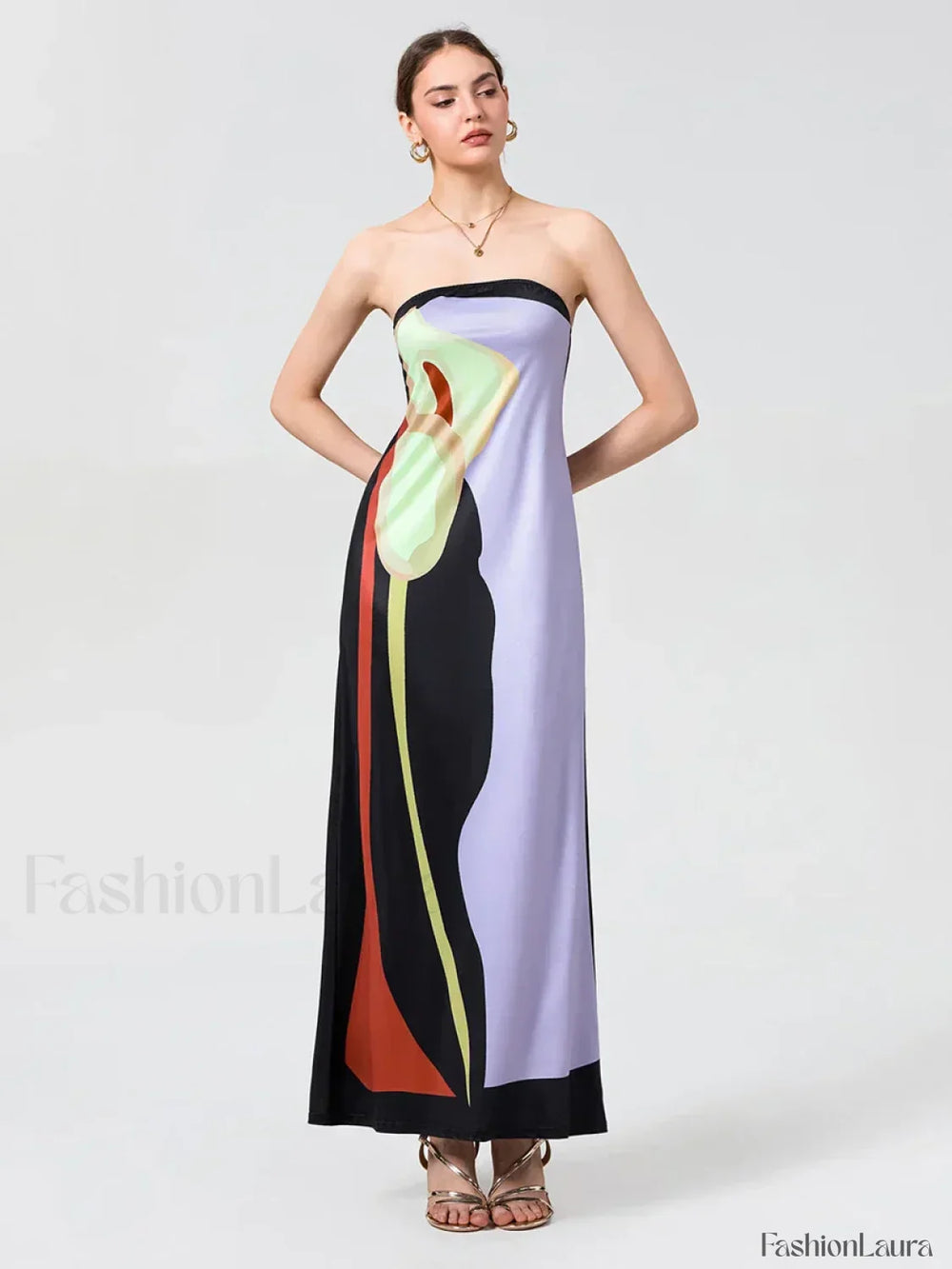 Abstract Strapless Loose Maxi Dress purple / S