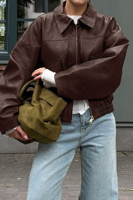 Vintage Brown PU Leather Jacket