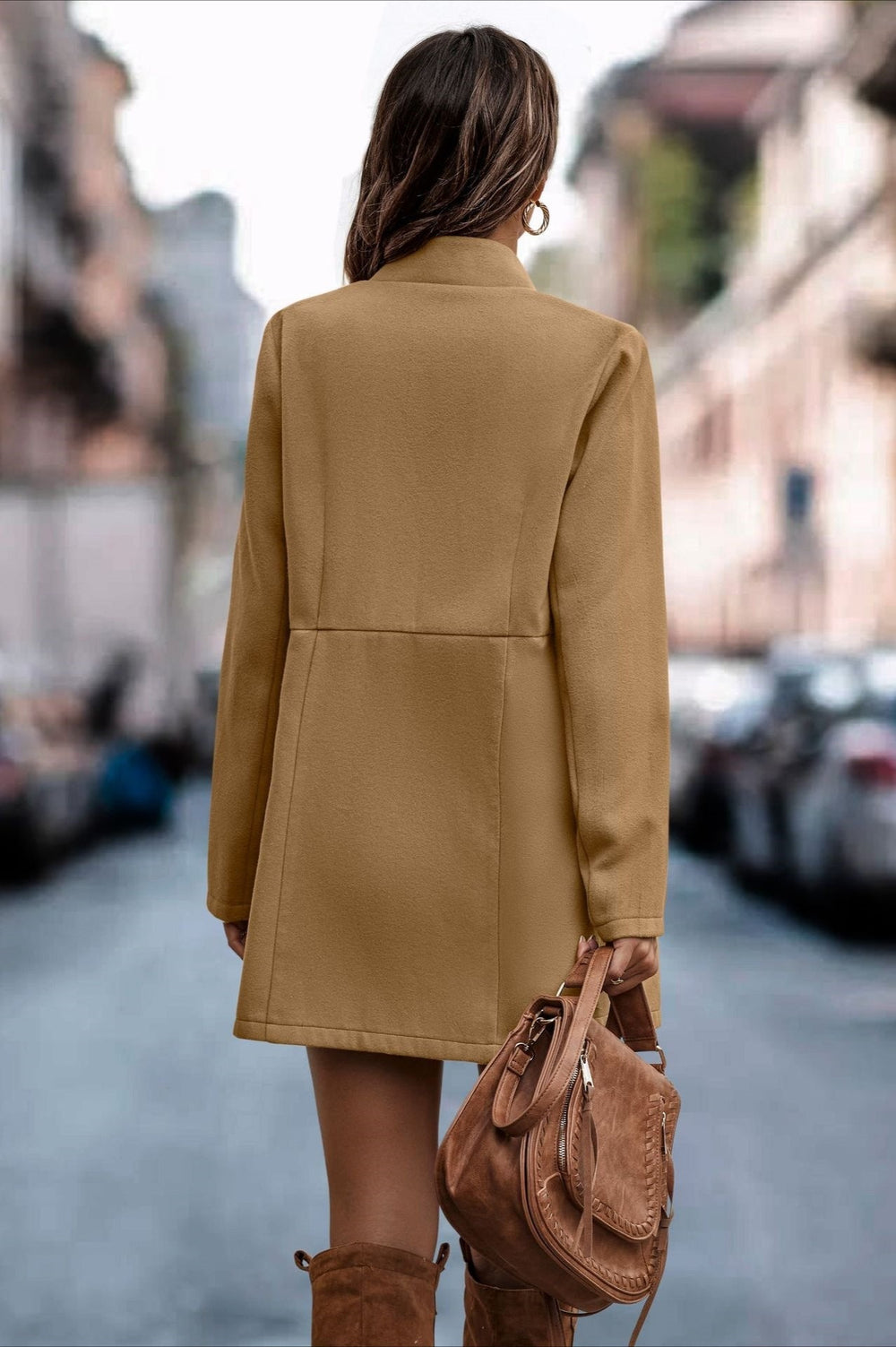 Brushed Wool Solid Long Sleeve Coat Yellow / S coats