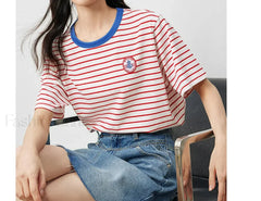 Academy Stripe Round Neck T Shirt True Red / S