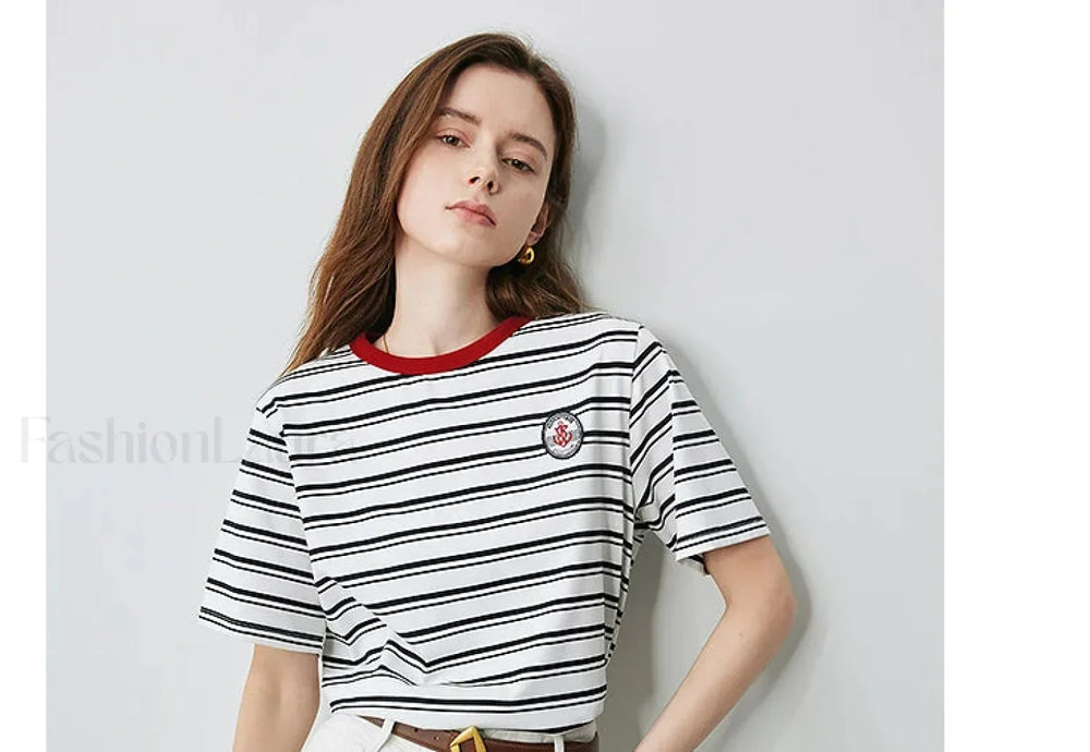 Academy Stripe Round Neck T Shirt White / S