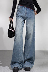 Sparkly Rhinestone Loose Wide Leg Jeans