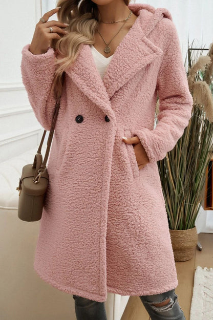 Mid Length Fuzzy Lapel Coat Pink / S coats