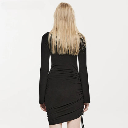 Gothic Drawstring Boat Neck Long Sleeve Sexy Dress