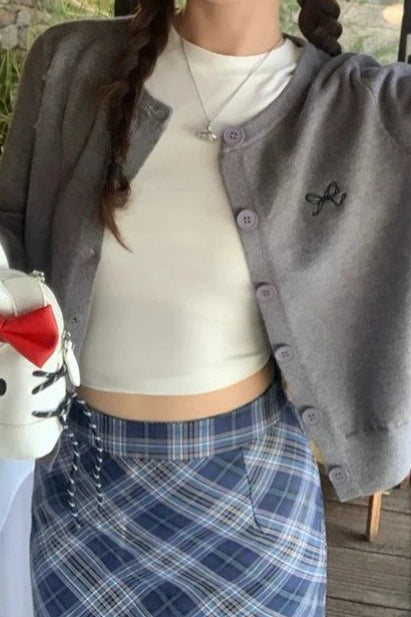 Bow Embroidered Knit Cardigan