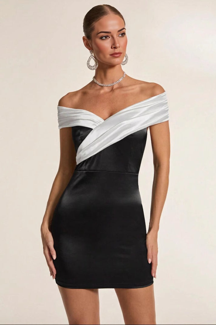 Black White Off Shoulder Party Dress