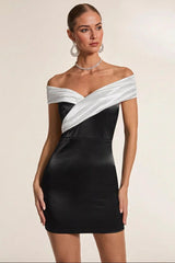 Black White Off Shoulder Party Dress