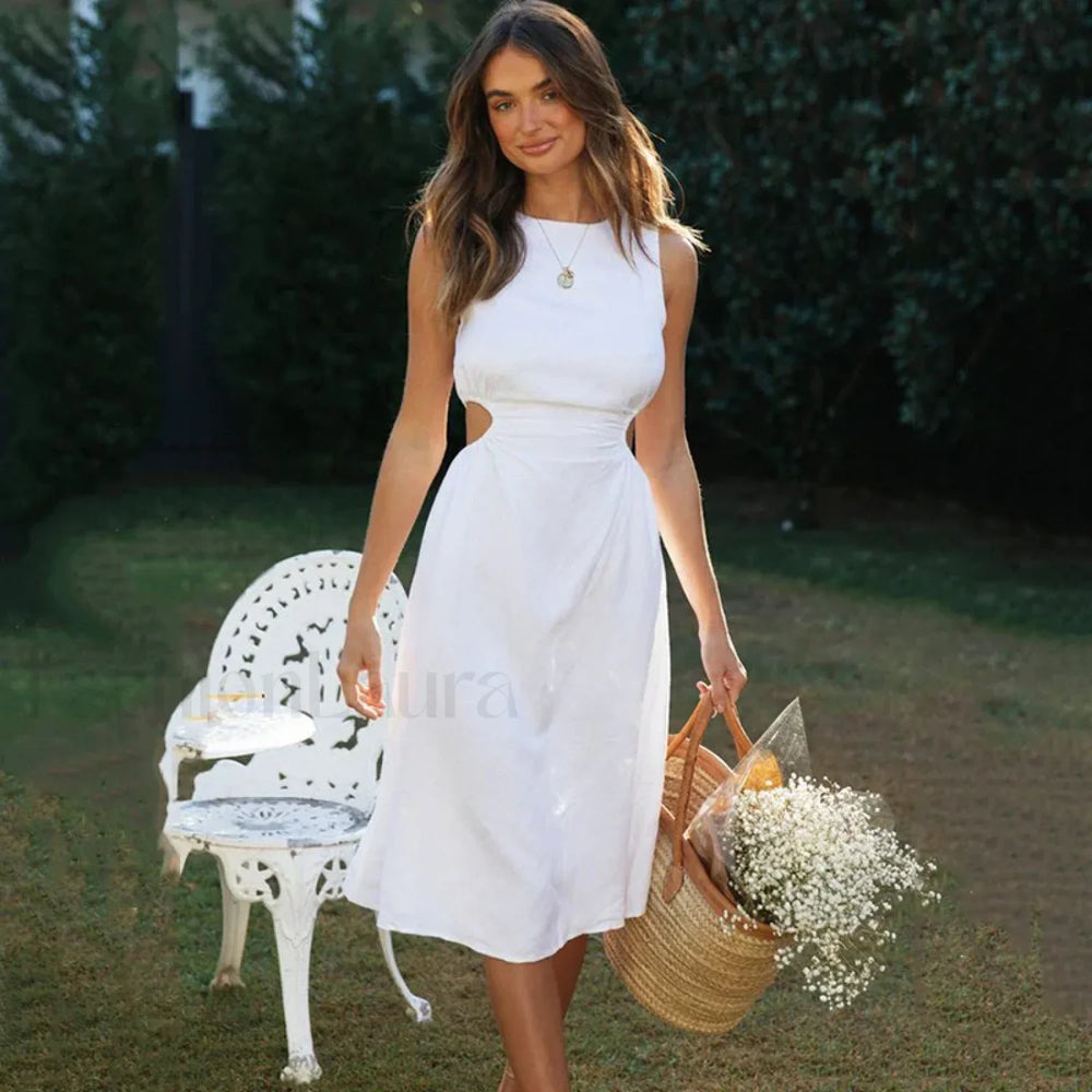 Adjustable Cutout Midi Dress White1 / S