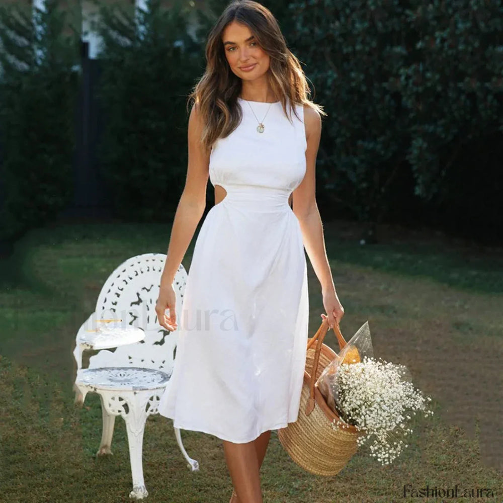 Adjustable Cutout Midi Dress White1 / S
