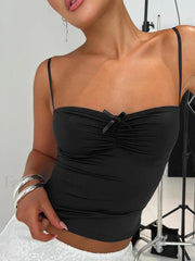 Adjustable Strap Tiny Bow Decor Cami Top Black / XS Tank Tops & Camis