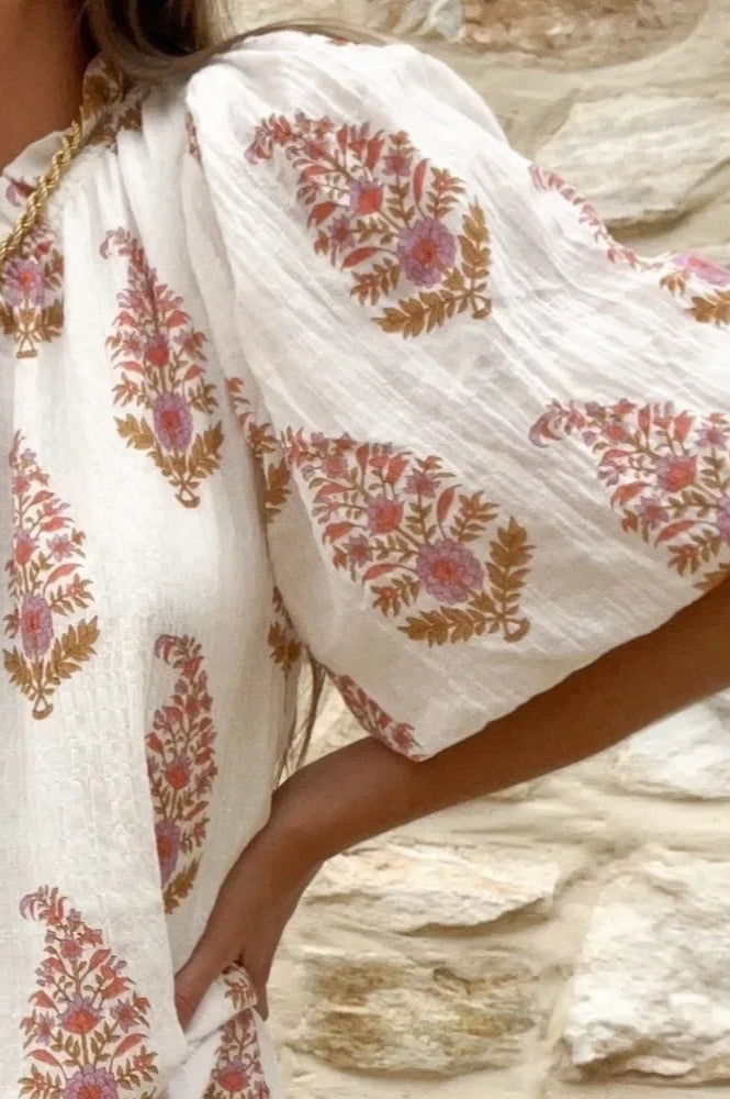 Simple Pleated Plant Print Mini Dress