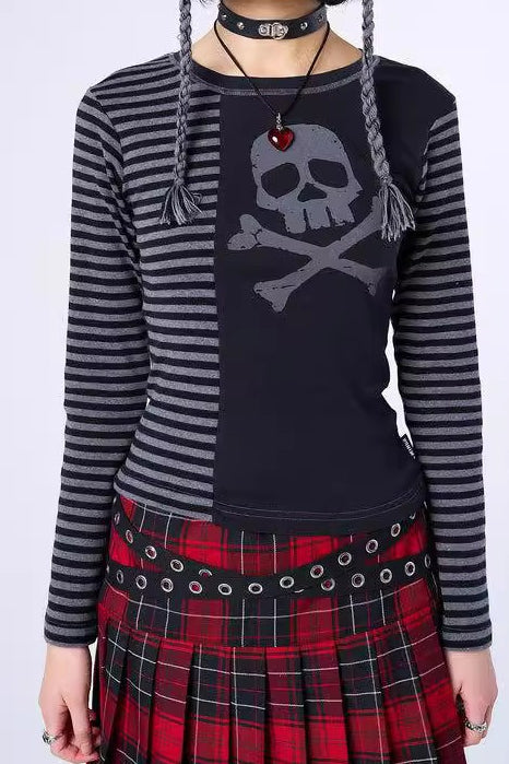 Gothic Skull Stripe Crop T-Shirt