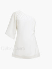 Aegean Cotton Linen One Sleeve Short Dress Dresses