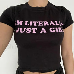 Aesthetic Letter Print Crop T Shirt Black / S