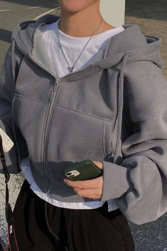 Casual Streetwear Long Sleeve Hoodie Dark Grey / S