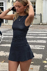 Black and White Polka Dot Sleeveless A-Line Mini Dress