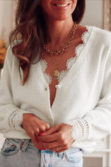 Lace Trim V Neck Cardigan