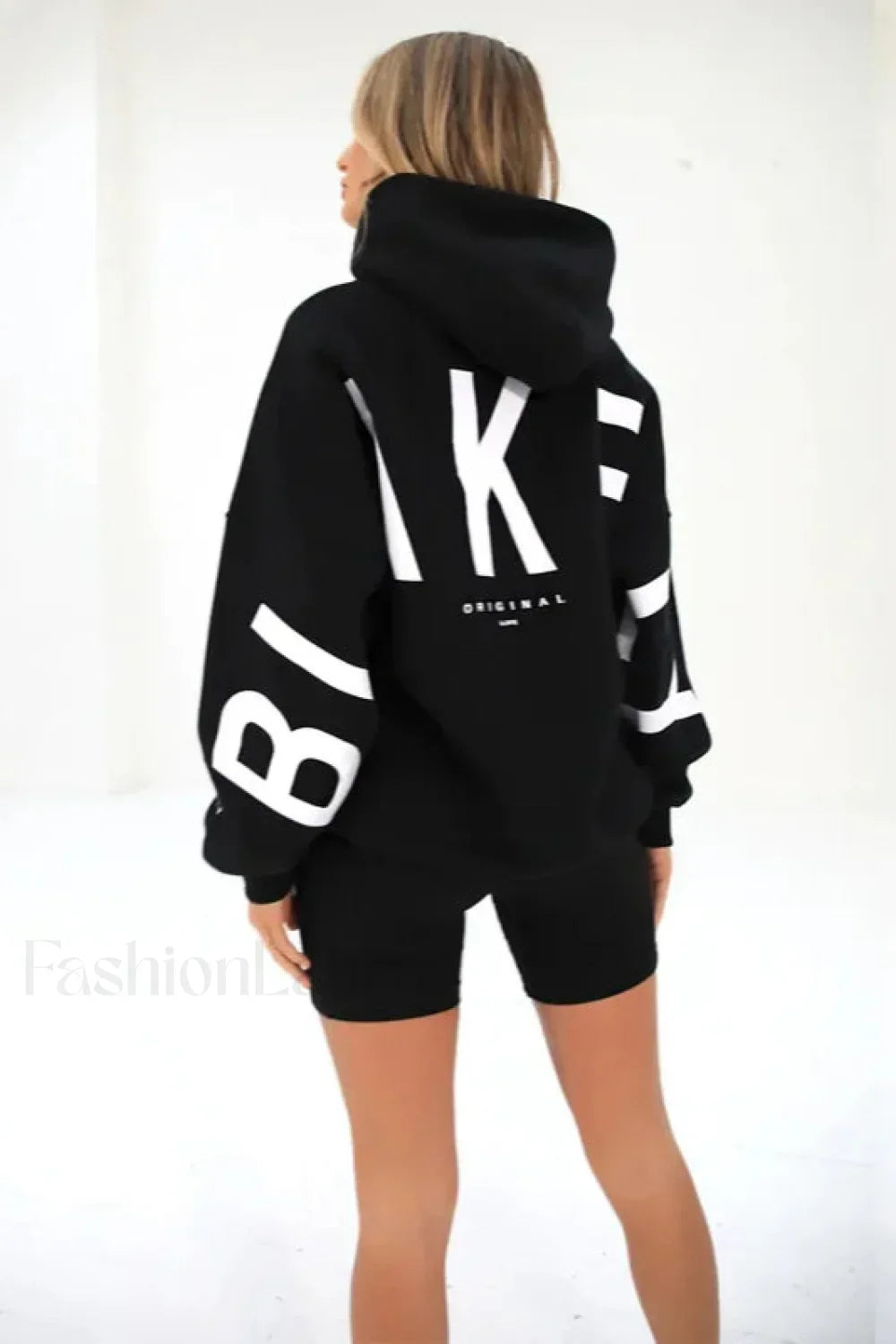 American Retro Letter Print Oversized Hoodie Black / S