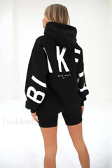 American Retro Letter Print Oversized Hoodie Black / S