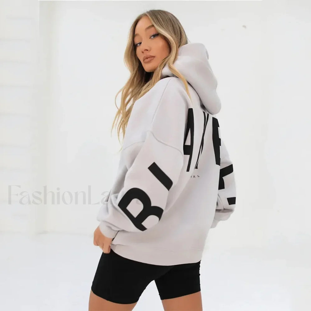 American Retro Letter Print Oversized Hoodie White / S