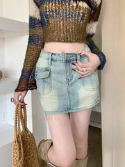 American Retro Street Denim Mini Skirt Light Blue / S