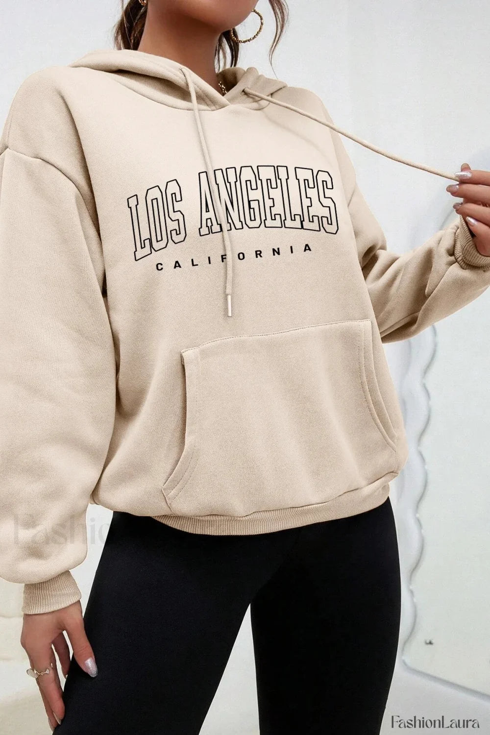 American Style Casual Fleece Hoodie Khaki / M