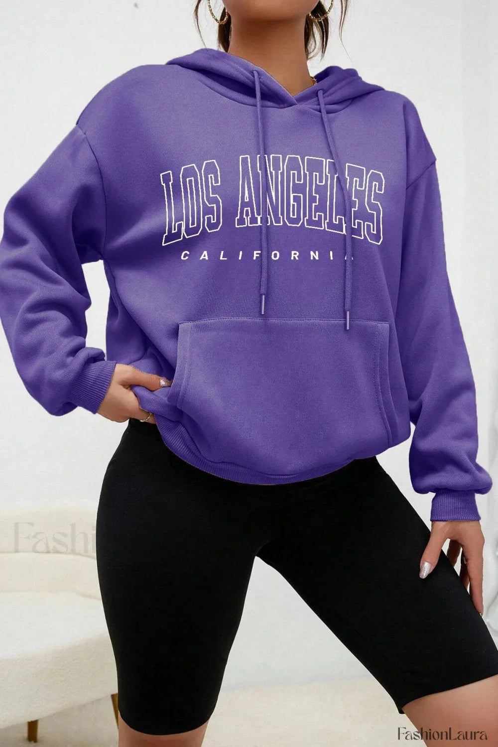 American Style Casual Fleece Hoodie Purple / M