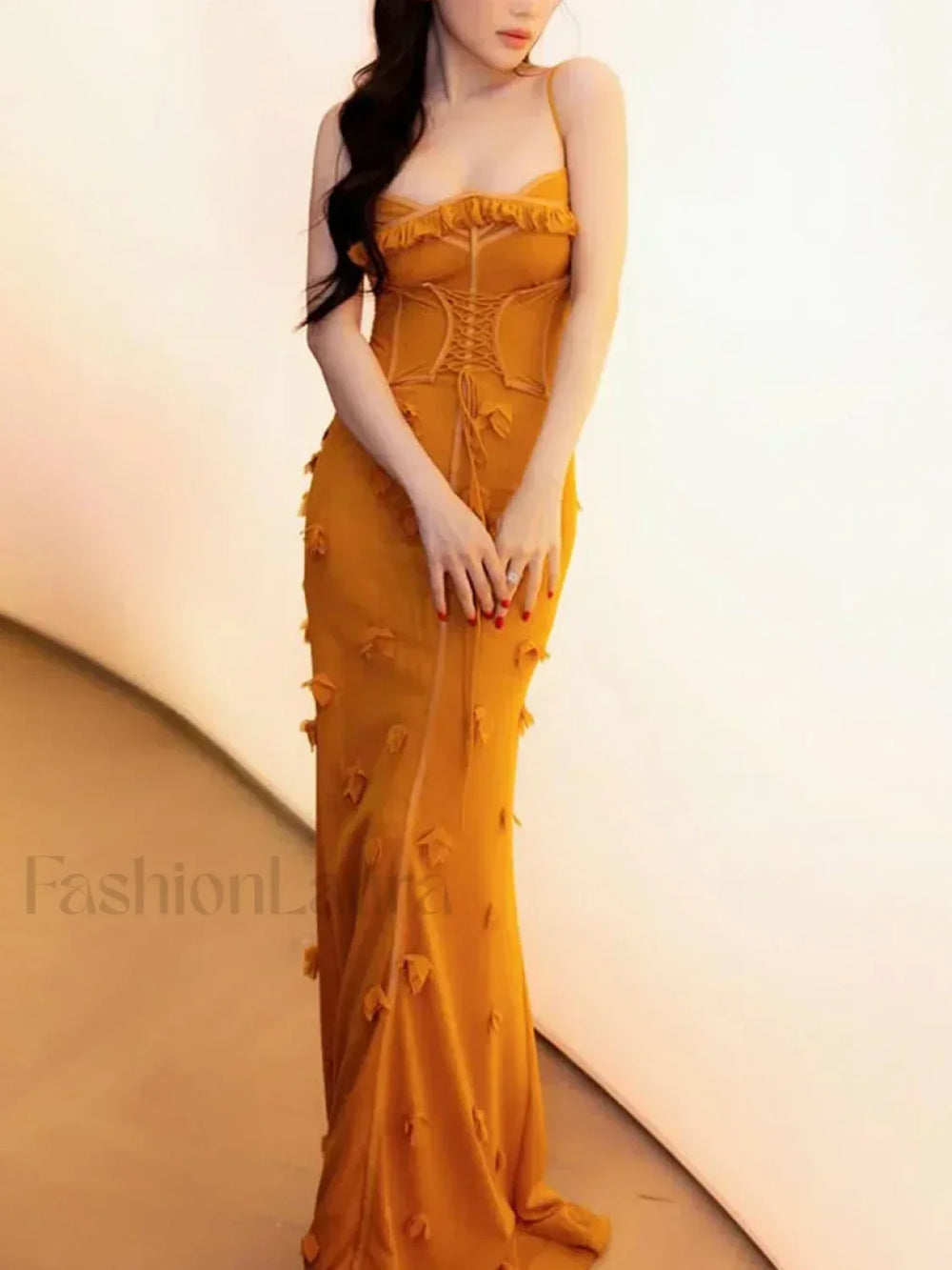 Applique Slim Slash Maxi Dress YELLOW / S