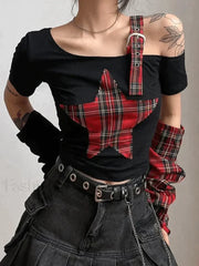 Arm Gloves Cold Shoulder Star Black Crop Top Black / S Tops&Tees