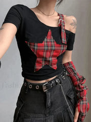 Arm Gloves Cold Shoulder Star Black Crop Top Tops&Tees