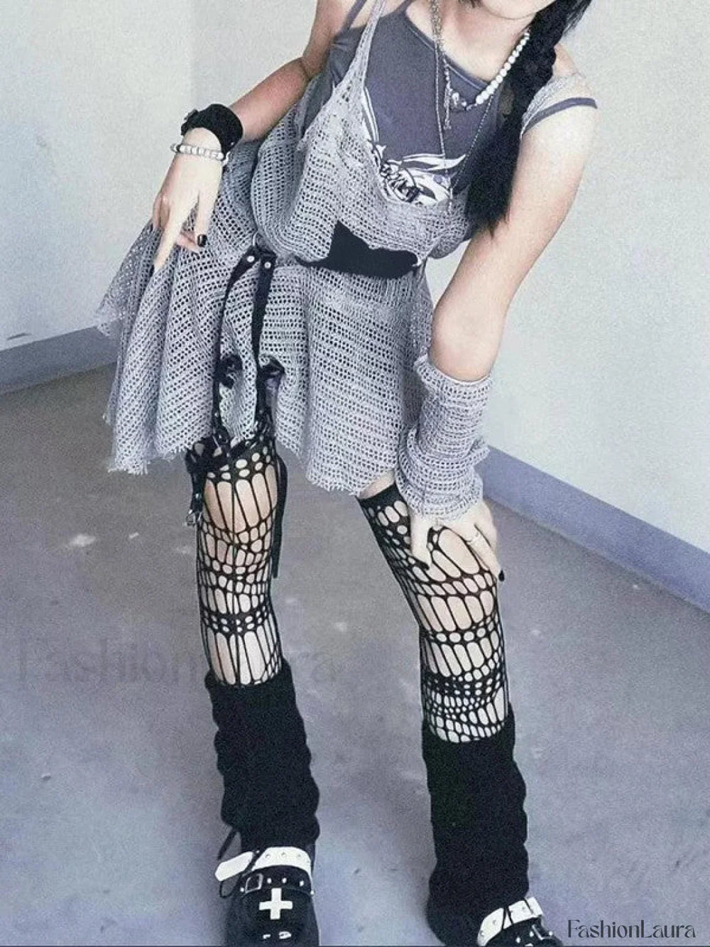 Arm Gloves Hollow Out Star Crochet Knit Mini Dress Mini Dresses