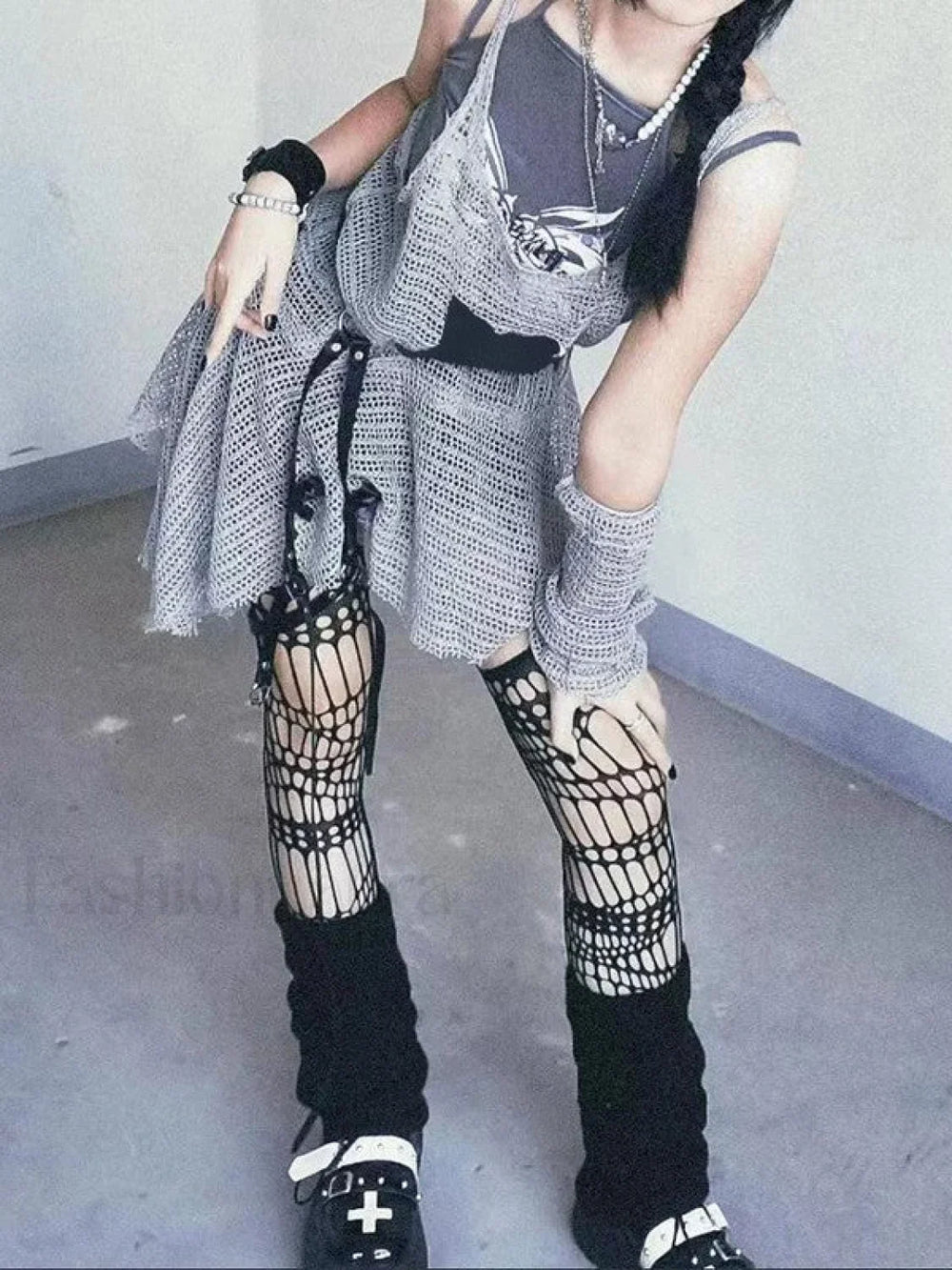 Arm Gloves Hollow Out Star Crochet Knit Mini Dress Mini Dresses