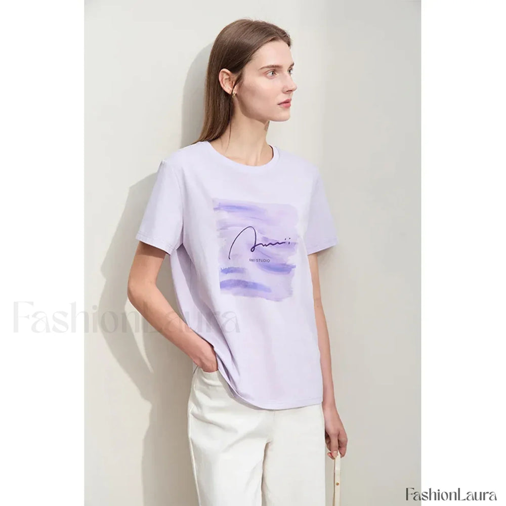 Art Letter Embroidery T Shirt Purple / S