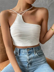 Asymmetric Grunge Neck Crop Top