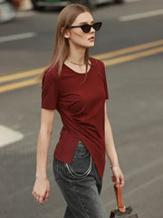 Asymmetric Neck Solid T Shirt