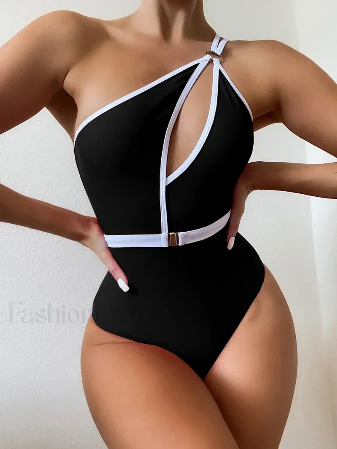 Asymmetric One Shoulder Backless One Piece black / S