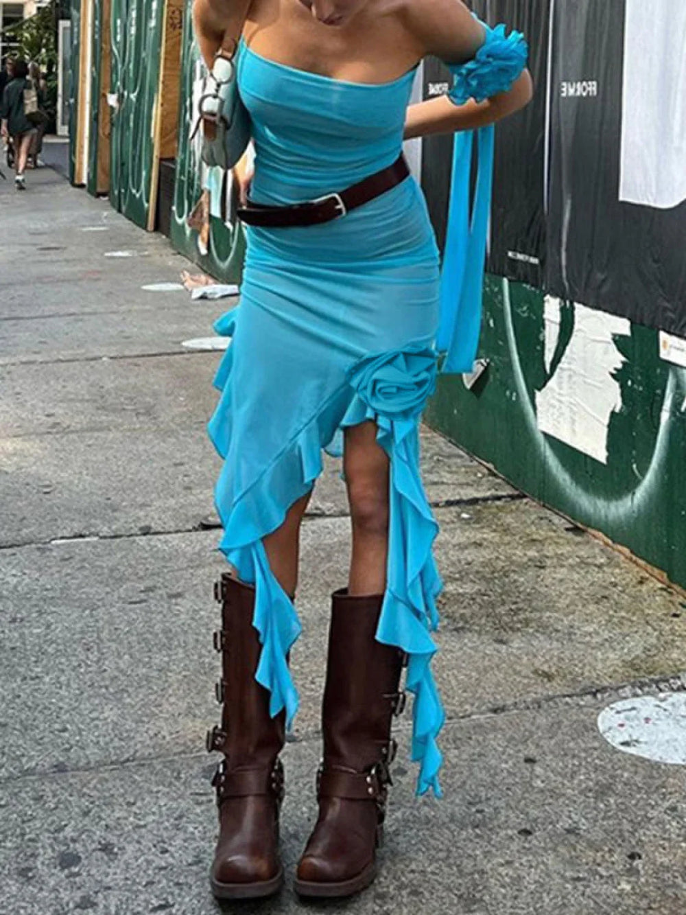 Asymmetric Ruffle Bandeau Maxi Dress Maxi Dresses