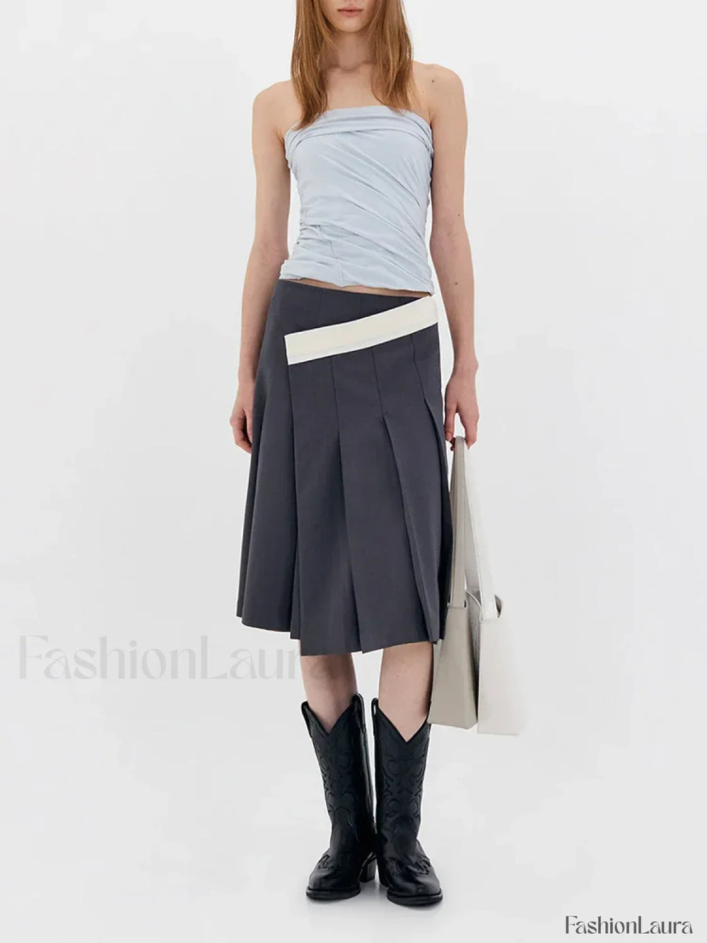 Asymmetric Striped High Waist Skirt gray / S